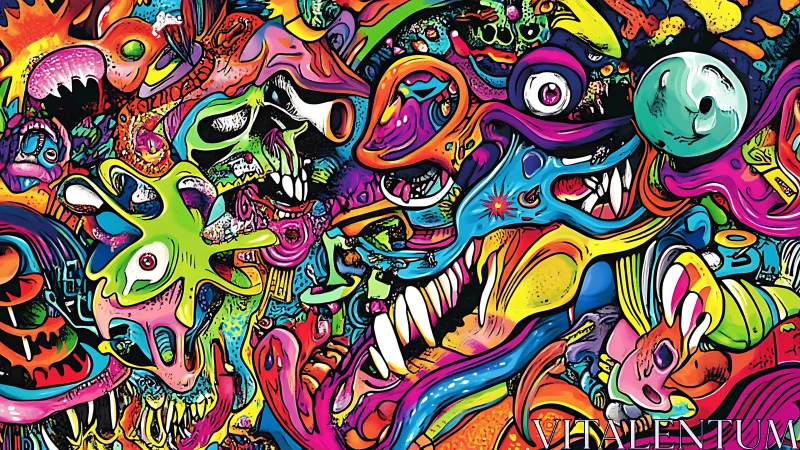 Psychedelic monster collage merges biomorphic forms and neon chaos