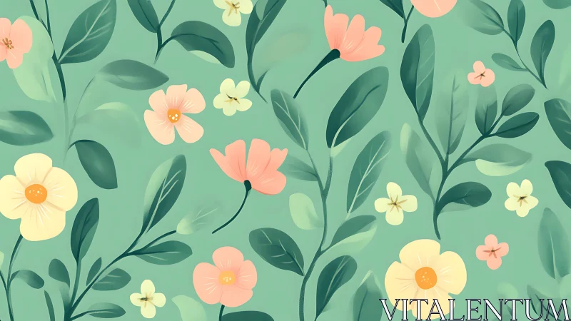 Botanical floral composition with layered soft palette blooms