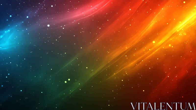 Colorful space nebula with flowing light streaks backdrop.