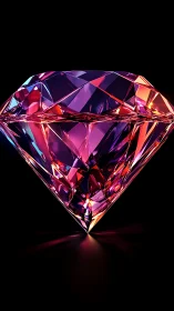 Iridescent 3D diamond glowing with neon light refractions.
