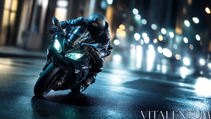 Midnight superbike hunter carving neon-lit city streets.
