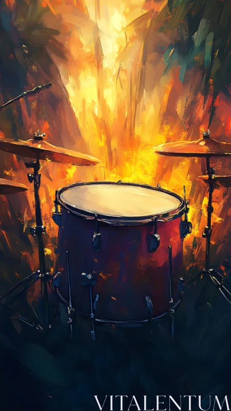 Drum kit glows before blazing abstract stage light