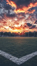 Sunset calm over an empty soccer field waiting for play.