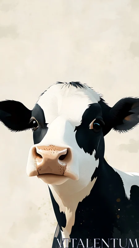 Holstein dairy cow portrait on light neutral background.