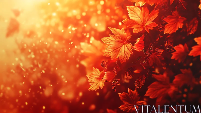Radiant backlit maple foliage in volumetric autumn atmosphere.