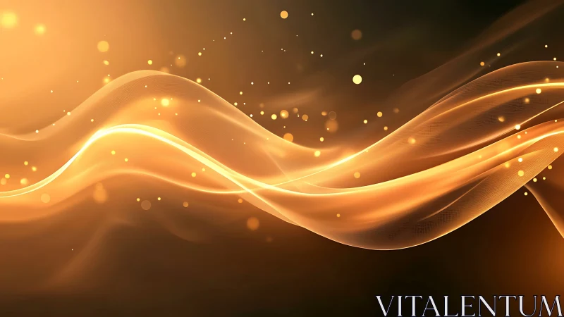 Golden translucent wave bands with scattered light particles.