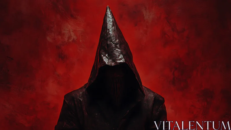 Shadowed hooded figure in red, a quiet mystery unfolds.