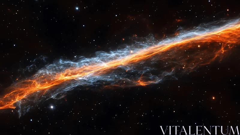 Filament of orange nebula gas stretches across star field.