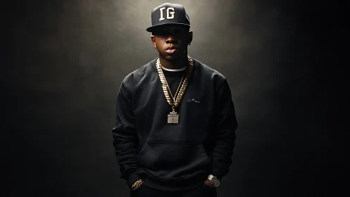 Moody studio portrait celebrates confident streetwear style