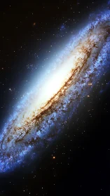 Edge-on spiral galaxy shows bright core and blue star fields