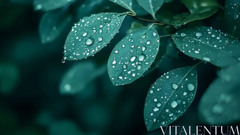 Macro analysis of rain-soaked foliage with bokeh depth field.