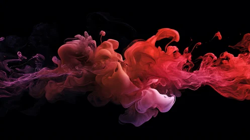 Red and pink ink diffusion forms fluid abstract clouds.