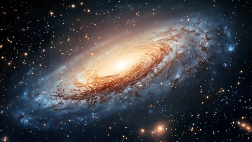 Spiral galaxy with bright core and extended star field.
