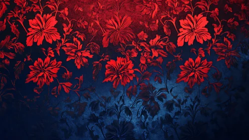 Radiant red blossoms drifting across deep midnight blue.