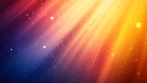 Radiant abstract light beams and sparkles on colorful gradient background.