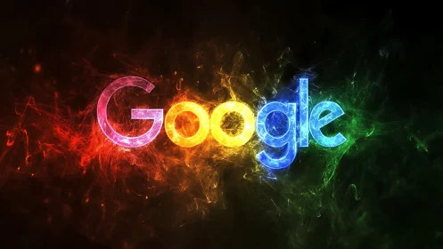 Glowing Google logo shines in bold swirling rainbow light