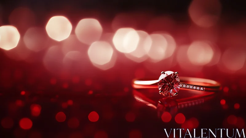 Diamond Engagement Ring on Red Surface.