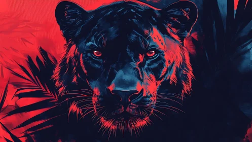 Neon Tiger Portrait with Glowing Eyes in Red and Blue