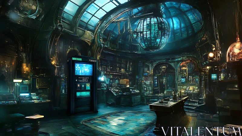 Neon Cathedral: Futuristic Command Center Bathed in Luminescent Depths.