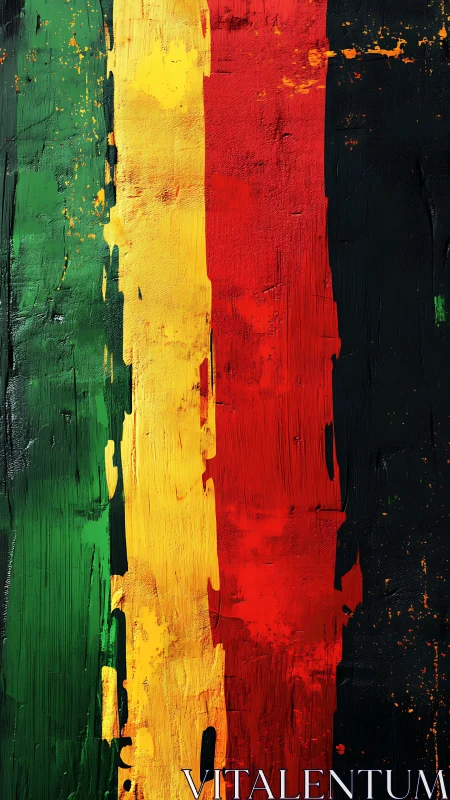 Vertical strokes of green, yellow, red and black paint.