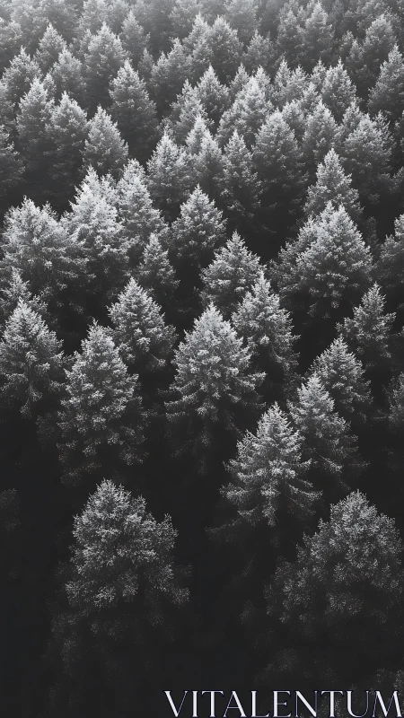 Frost-kissed fir canopy dissolving into winter shadows.