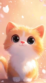 Adorable Orange and White Kitten with Luminous Pastel Background