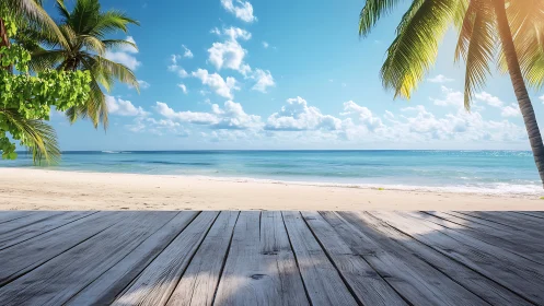 Weathered Deck Overlooks Turquoise Tropical Waters at Golden Hour