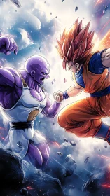 Dynamic anime battle composition with atmospheric depth rendering.