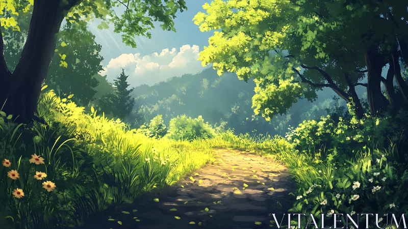 Sunlit Path Where Emerald Forests Whisper Dreams