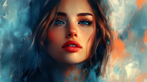 Luminous digital portrait with teal and orange painterly aura.