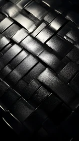 Glossy black woven panels form geometric metallic grid.