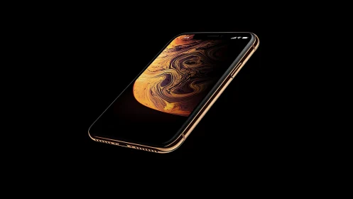 Gold-edged smartphone floating with molten abstract display.