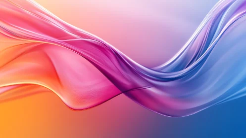 Colorful flowing wave forms drift across a soft gradient sky