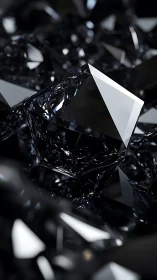 Faceted black crystal rendered with high-gloss 3D ray tracing