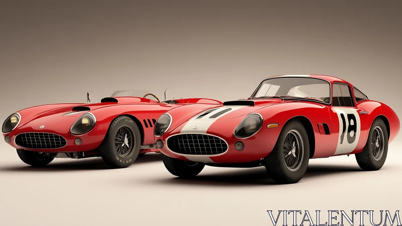 Classic red race cars glowing with vintage trackside charm.
