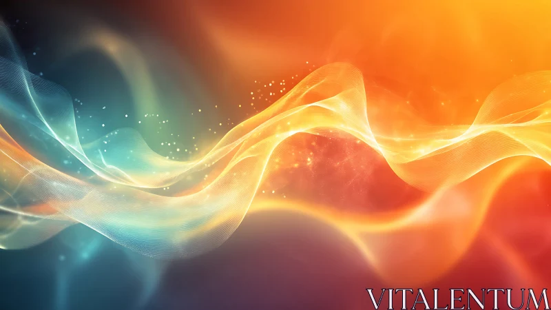 Flowing light waves dance across warm and cool color skies