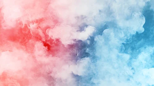 Soft clouds of red and blue vapor swirl in dreamy contrast.