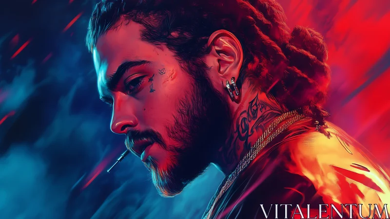 Moody neon portrait of a thoughtful man in glowing light.