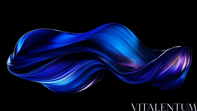 Volumetric blue ribbon form with high-gloss specular highlights rendered