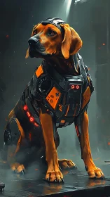 Loyal cyber hound poised as gentle guardian of the future.