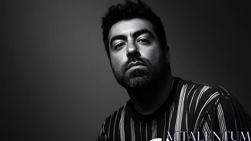 Moody monochrome portrait with quiet, thoughtful strength.