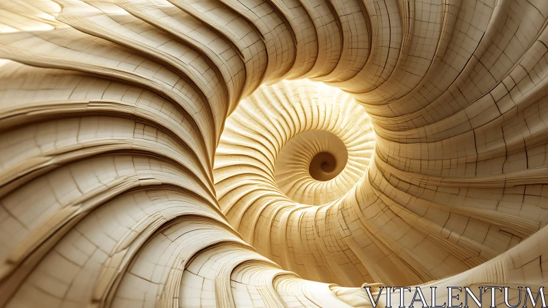 Layered wooden spiral tunnel with abstract curved walls