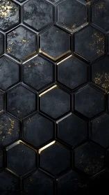 Dark hexagon grid with metallic gold geometric highlights.