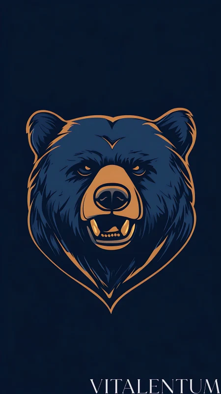 Fierce bear mascot head glows against deep midnight blue