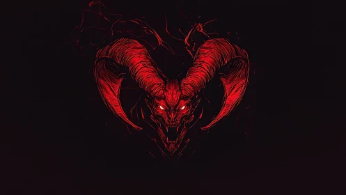 Crimson horned demon skull emerging from voided darkness.