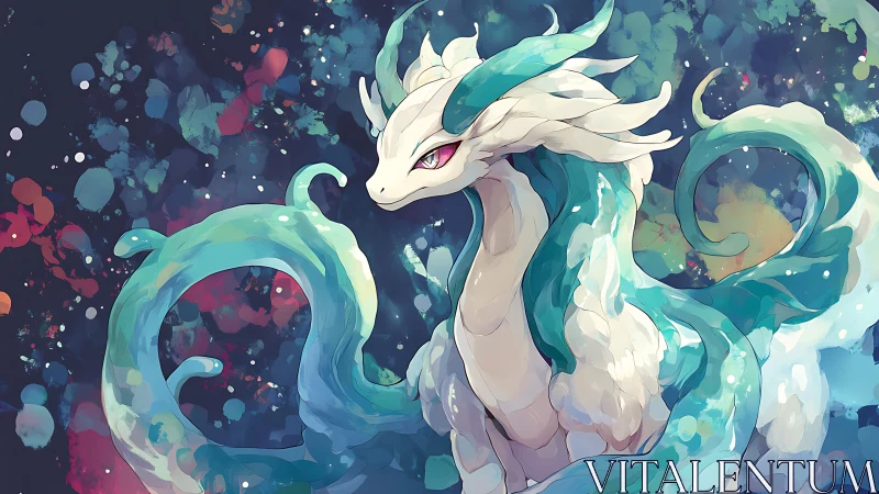 Aqueous serpentine dragon amid nebular chromatic diffusion.