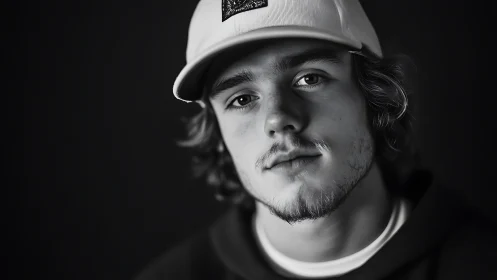 Gentle black and white portrait of a thoughtful young man.