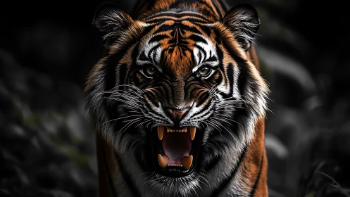 Fierce jungle tiger roaring with bold, electric energy.