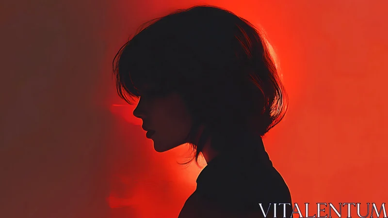 Silhouette of woman against intense red background.