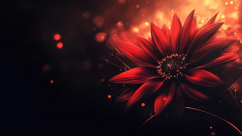 Red flower macro rendered against dark bokeh background